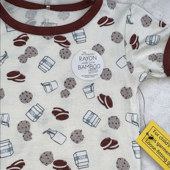 NWT Milkberry Milk & Cookies 2pc Pajama Set 24M Bamboo Loungewear - Picture 3 of 7